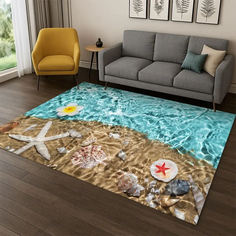 Starfish Beach Sand Shell Sea Star Carpet Rug for Bedroom Living Room Sofa Playroom Doormat Home Decor,Kid Area Rug Non-slip