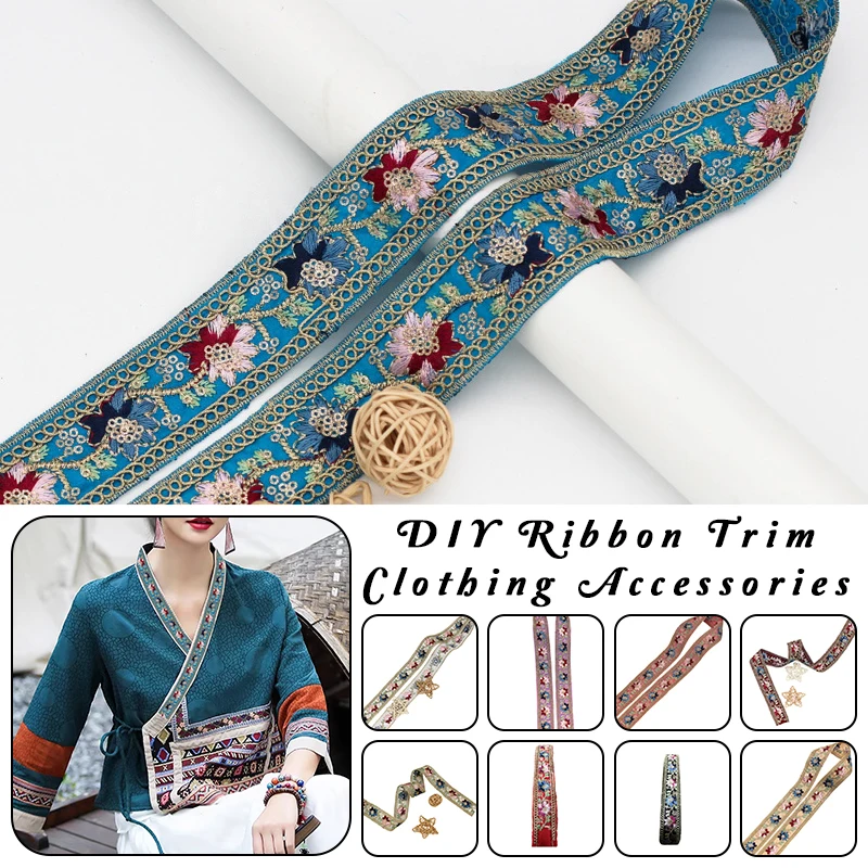 

10 Yards Ethnic Lace Embroidery Ribbon Sequin Stitching Lace Trim DIY Sewing Bag Dress Hanfu Garment Decor Accessories
