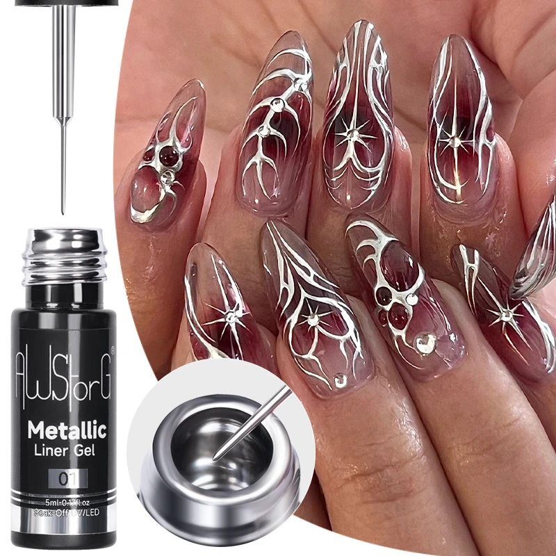 AWStorG 1/3 Stück Metallic Liner Paint Gel Nagellack Chrom Spiegel Metalleffekt Superhelle französische semi-permanente UV-LED-Gele