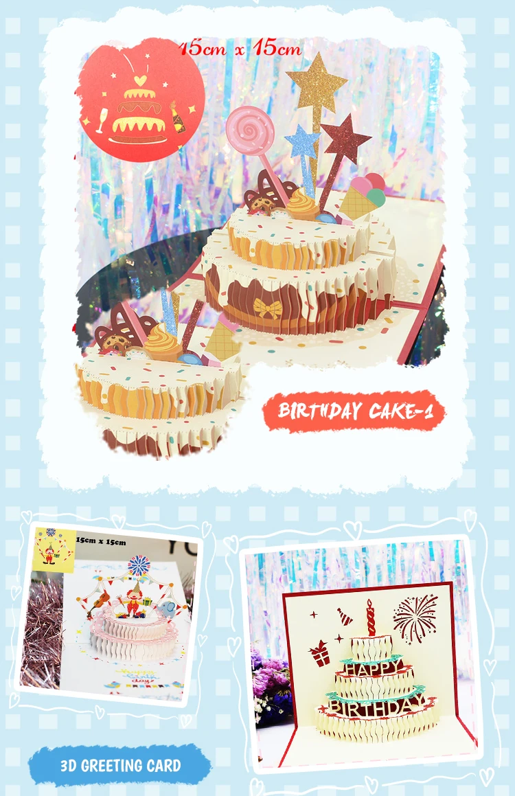 Neue 3D-Pop-UP-Einladungen „Happy Birthday“, Grußkarten, Geschenkpostkarte für Kinder, Kuchen, Klavier, Miniaturen, anpassbare Dankeskarte – Detail 7