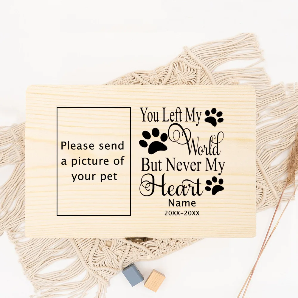 Personalized Pet Urn Customize Name Pet Memorial Urns for Cat Pet\'s Photo Custom Ashes Wooden Keepsake Memory Funeral Box