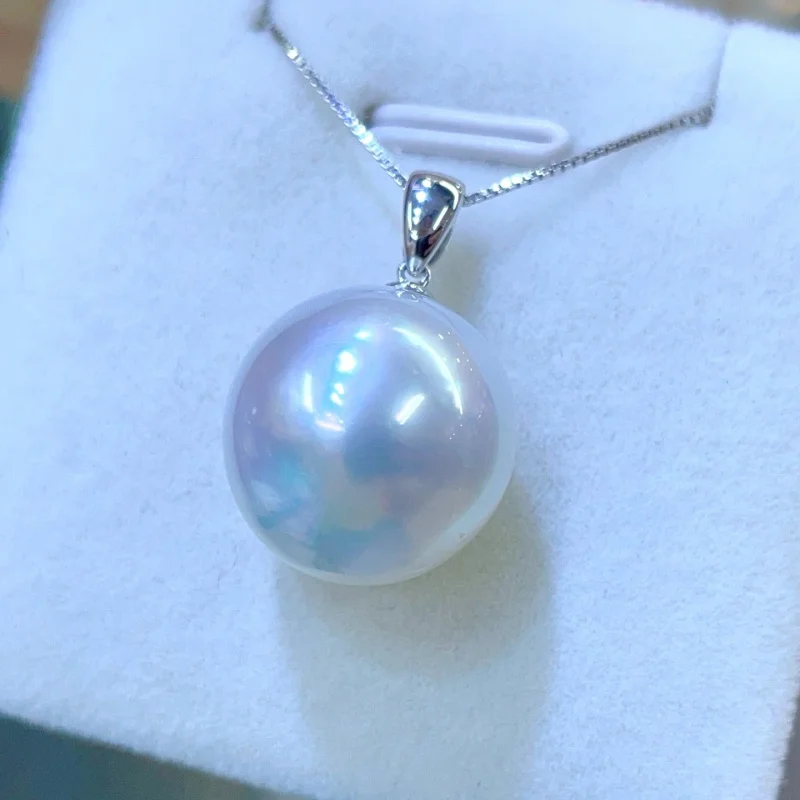 

SGARIT Cold Light Australia White Pearl Pendant 18K Gold Platinum Inlaid Seawater pearl 13-14mm Women Circle Jewelry