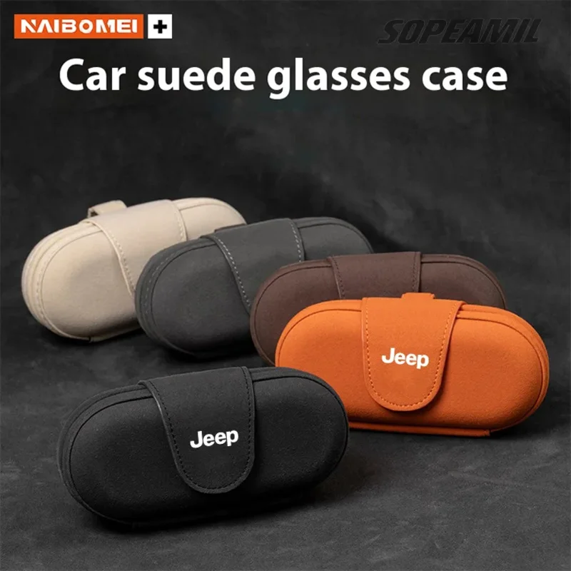 

Car Suede Sunglasses Storage Box Visor Glasses Clip Jeep Commander Compass Gladiator Grand Cherokee Wrangler JK Renegade Patriot