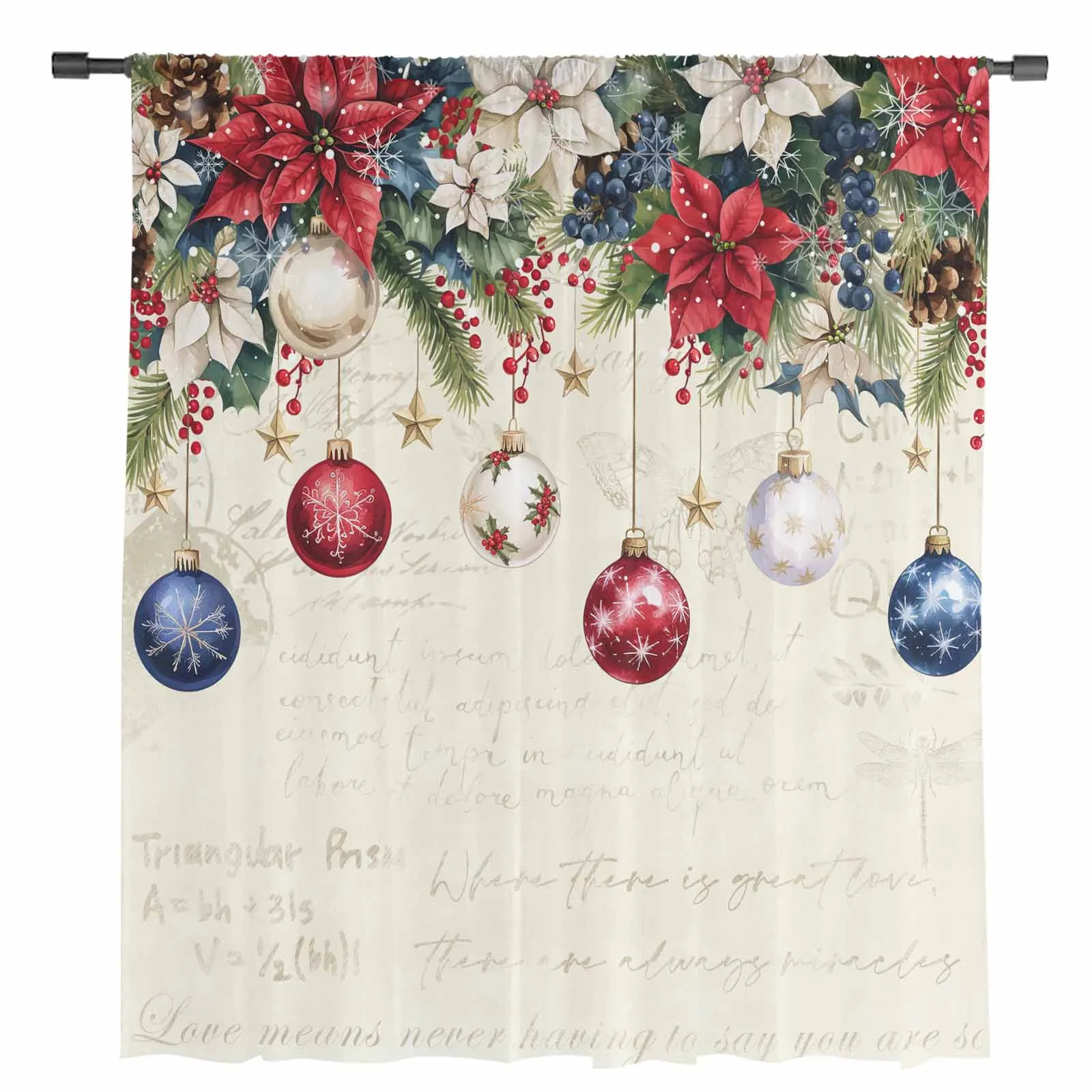 Bola de Navidad copos de nieve Poinsettia cortinas transparentes para decoración de sala de estar cortinas de ventana cocina cortinas de gasa de tul