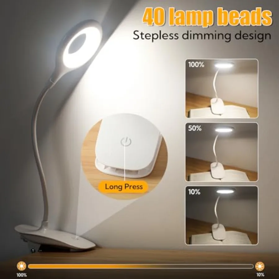 8 Pack Desk Lamp Rechargeable Book Light for Reading 40 LED Reading Light for Bed 3 Color Temperatures Stepless Dimming Brightn
