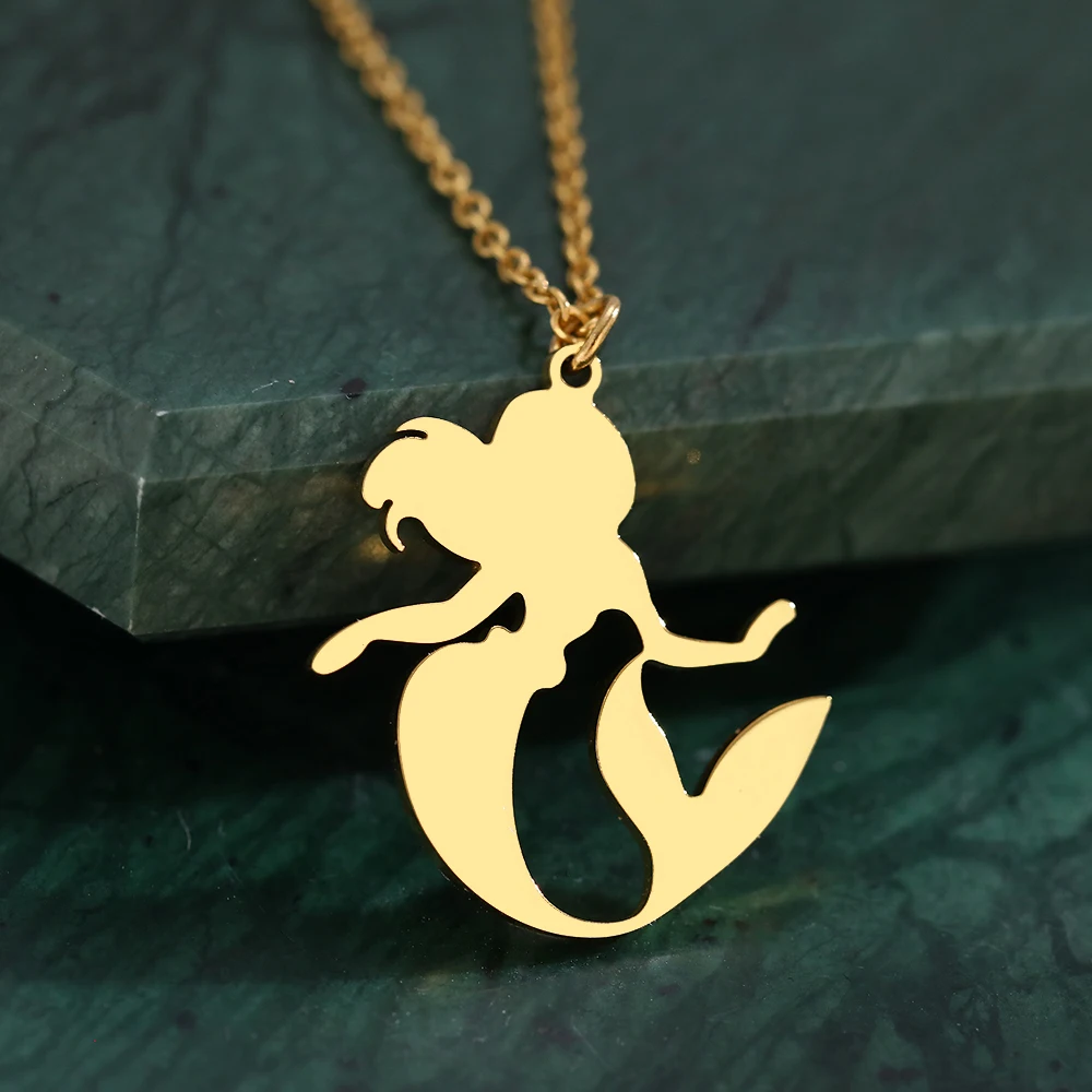 Stainless Steel Necklaces Cute Cartoon Fairy Tale Mermaid Pendant Children Girl Chain Fashion Necklace For Women Jewelry Teen