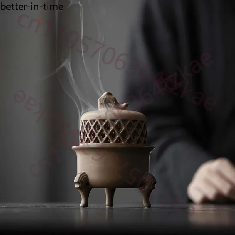Dark Fragrance Three Legged Ceramic Incense Burner Path Aromatherapy Furnace Zen