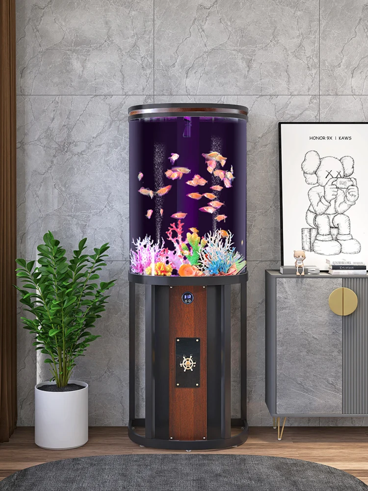 Semi-circular fish tank living room small household floor-to-ceiling smart lazy water-free acrylic tank aquarium