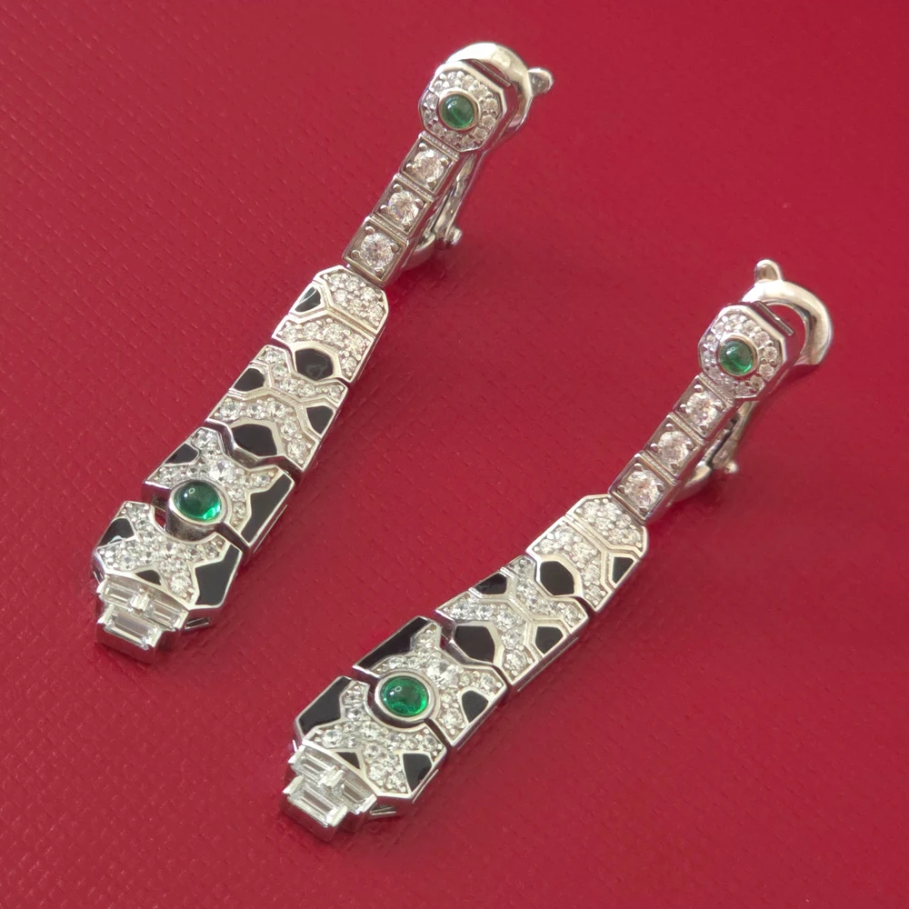 

Новые красные, синие, зеленые, длинные серьги Huggie в стиле «Черная пантера», леопардовый принт, серебро 925, роскошные дизайнерские украшения для женщин