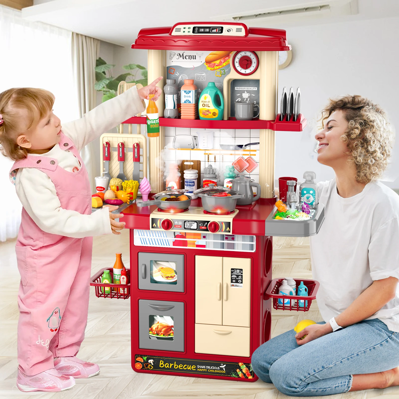 Play House Kids Toys Sets Kitchen Spray Water Cycle Kitchen Girls Mini Food Cooking Simulation Dining Christmas Gifts Table Toys