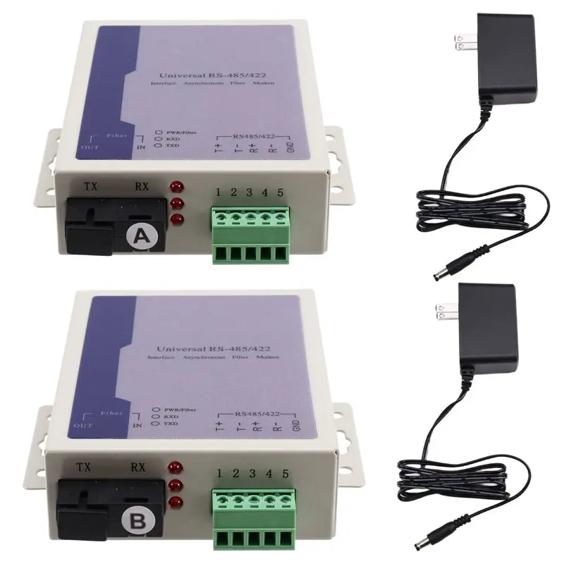 AT41 1Pair SC RS485 Bidirectional Data Optical Media Converter RS485 Communication Equipment Fiber Transceiver US PLUG