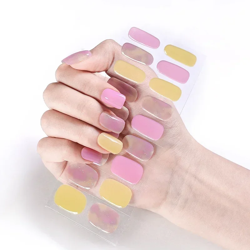 Pink Series Semi-cured Gel Nail Decor Stickers Waterproof Long Lasting UV Lamp Required Full Cover Nail Charms Stickers Wraps