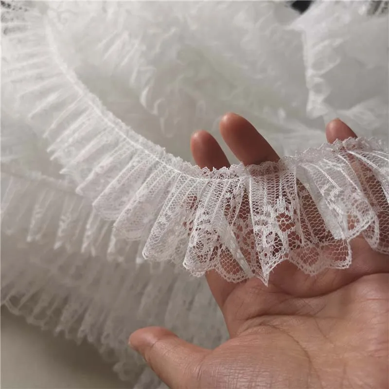 1Lot/50Yds Embroidery White Lace Fabric Trim Ribbon DIY Sewing Applique Collar Ruffle Craft Christmas Guipure Decor