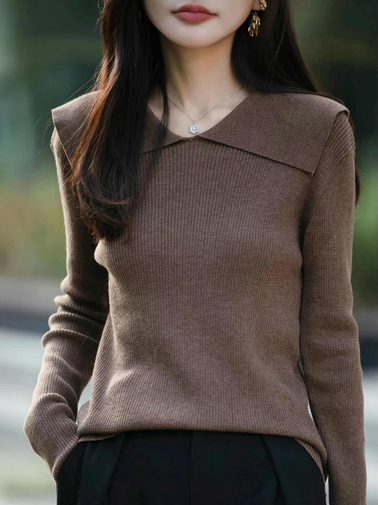 

Ele Naval Collar Long Sve Base irt Женский модный мягкий трикотаж большого размера Повседневная одежда Цвет