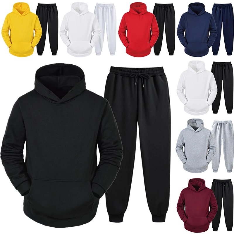 

Casual Solid Color Hoodies and Sweatpants High Quality Mens Home Outdoor Long Sleeved Tracksuit Autumn Winter Jogging Sportwear