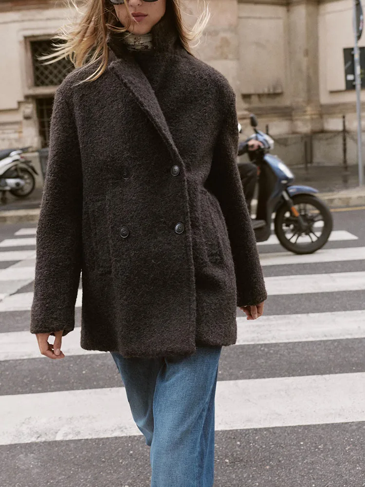 

Faionable Pearl Leather f-length Double-breasted Coat New Arrival Autumn 2025 Women's Straight-cut Long Sve Windbreaker