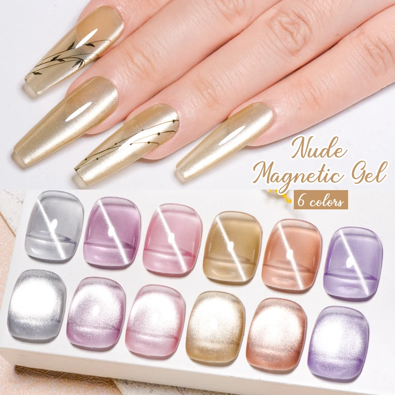 MEET ACROSS 7ML Glitter Magnetic Gel Nail Polish Gold Purple Nude Jelly Color Glass Beads Effect Magnetic UV Gel Nail Art Design