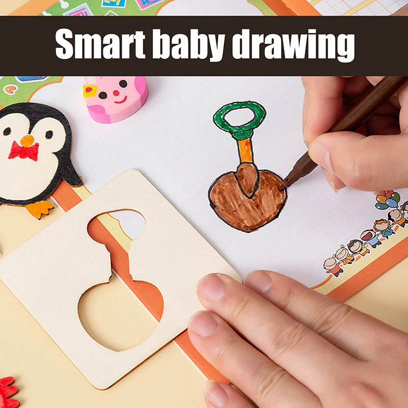 42PCS Children's Drawing Template Drawing Tool Set Wooden DIY Drawing Templates With Markes