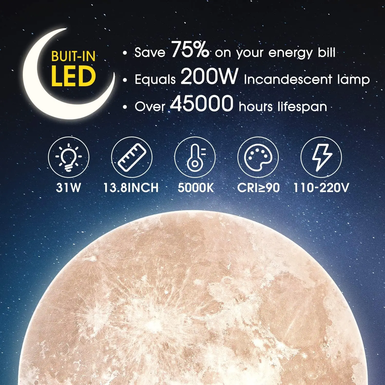 Lampu langit-langit Led Modern 31W 13,8 inci 5000K, lampu langit-langit cahaya putih siang hari untuk