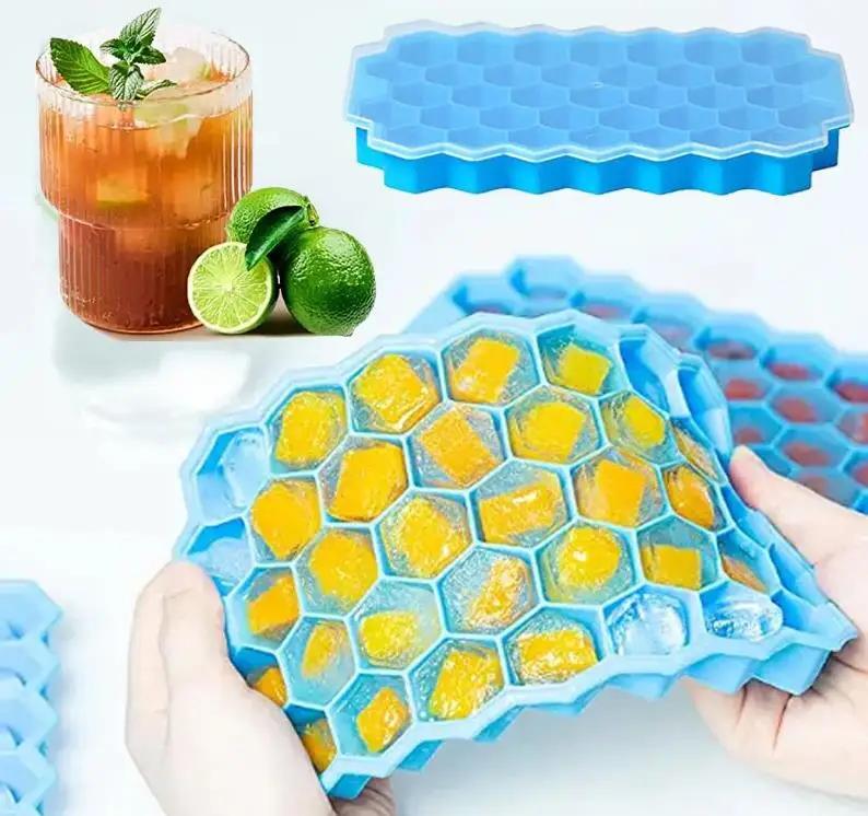 

Creative 37 Cavity Honeycomb Ice Cube Maker Reusable Trays Silicone Ice Cube Mold BPA Free Ice Mould with Removable Lids