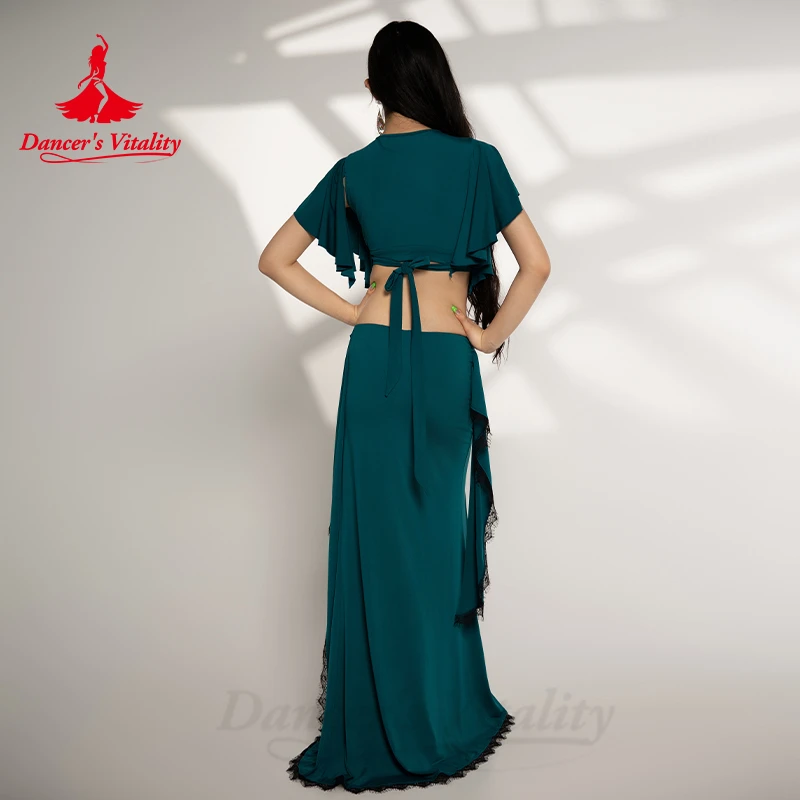 Belly Dancer Costumes for Women Short Sleeves Top+lace Edg Long Skirt 2pcs Adult Lady Oriental Belly Dancing Wear Outfit