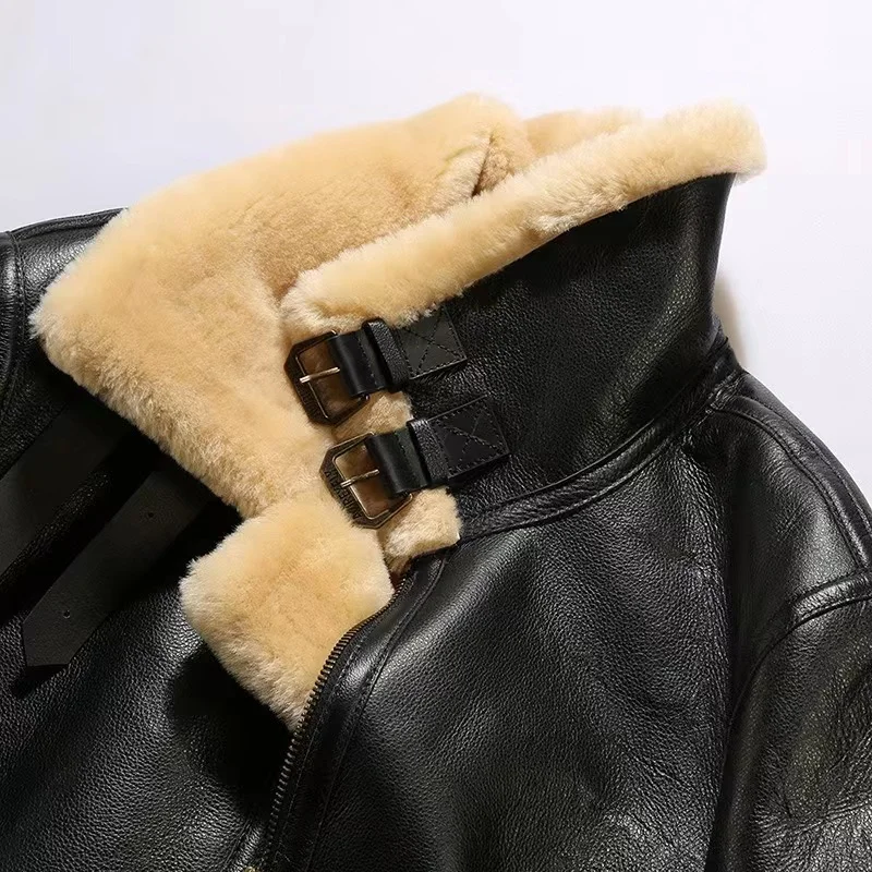 Winter Thicken B3 bomber Shearling Fur Sheepskin Jacket Outdoor Recreation Pilot classic Men Genuine leather clothing