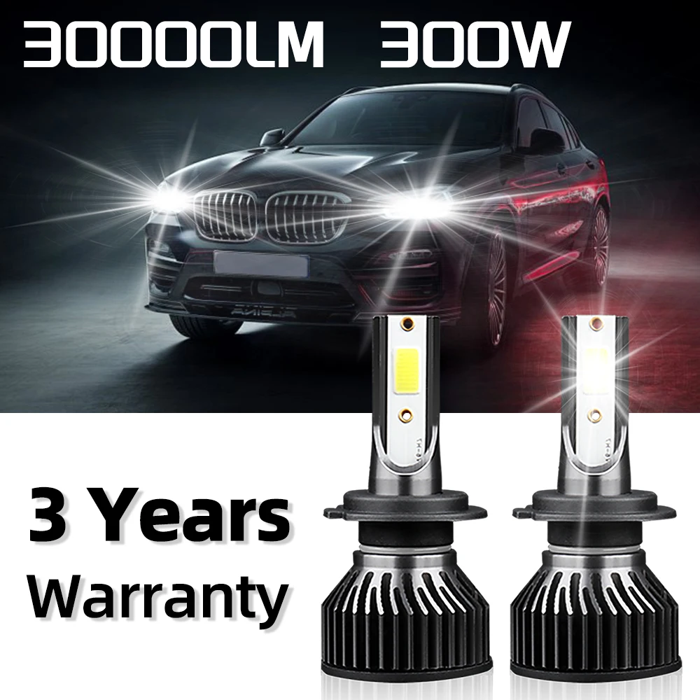 

300W H7 LED Car Lights 30000LM Turbo Auto Headlamp Bulbs 12V 6000K White H1 H3 H4 H8 H9 H11 9005 HB3 9006 HB4 9004 Front Lamps