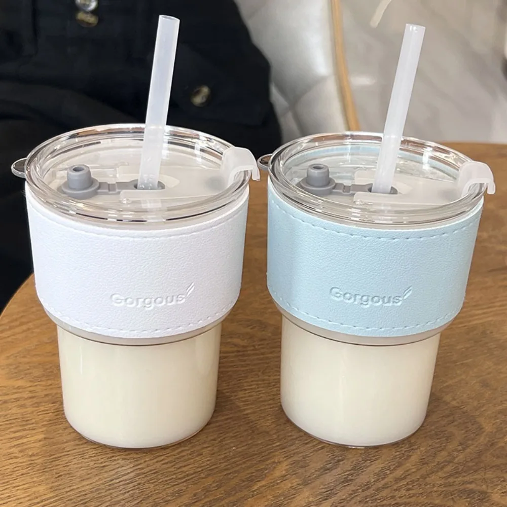 400ml Water Bottle Creative Glass Coffee Straw Cup with Lid Water Bottle Beer Tea Drinkware Couple Coffee Mug with Straw