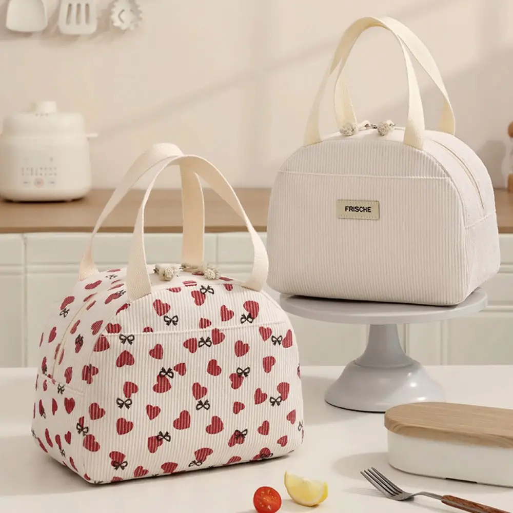 ハンドバッグ ジッパー コーデュロイ ランチバッグ 大容量 保温/保冷 ピクニックバッグ アルミホイル 化粧品収納バッグ 学校