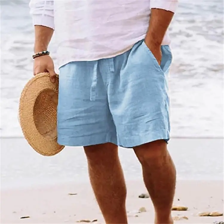 New Men\'s Cotton Linen Shorts Pants Male Summer Breathable Solid Color Linen Trousers Beach Casual Fitness Streetwear S-3XL