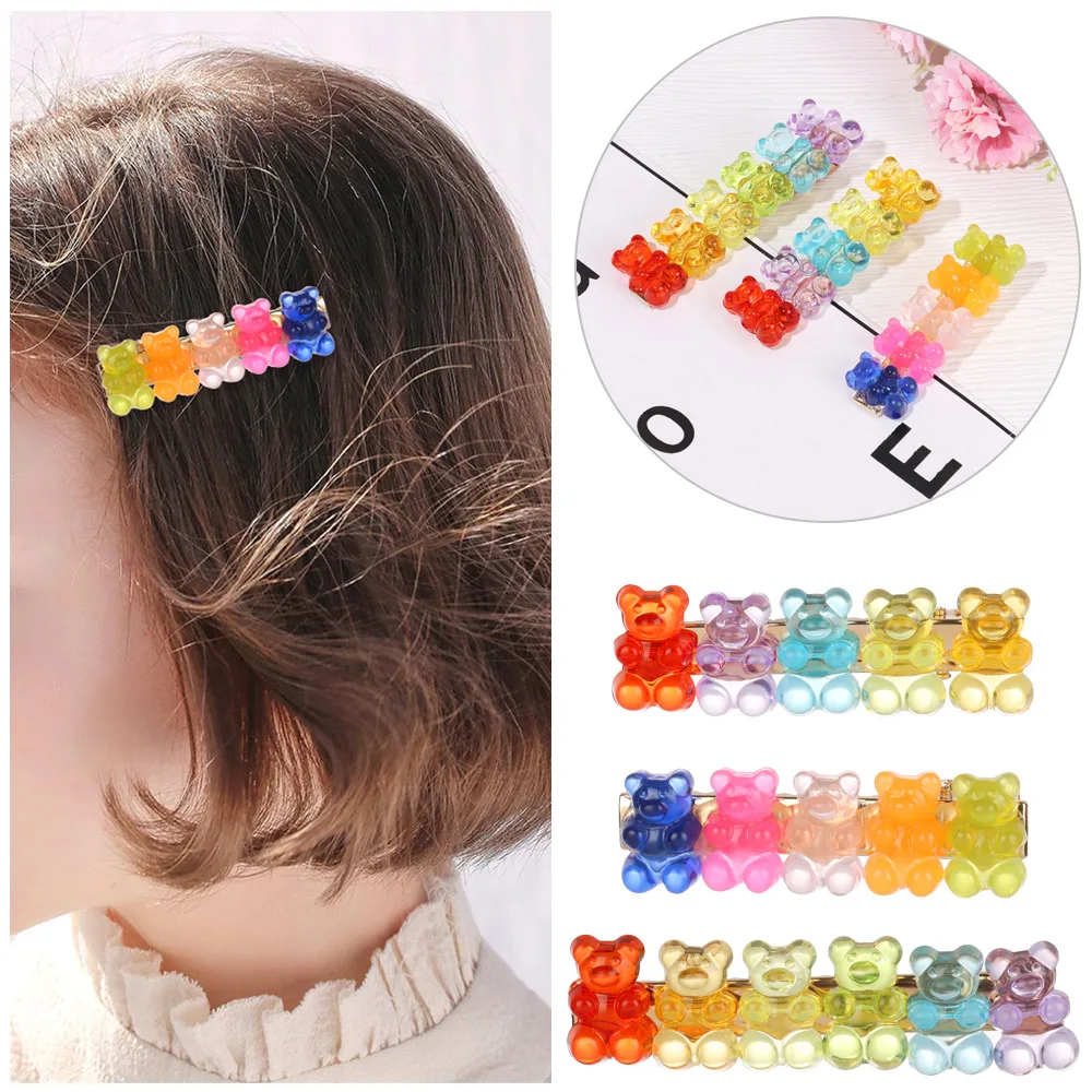 1PC Cute Jelly Bear Hairpin Candy Color Barrette Hair Clip Gummy Headwear Girls Women Hair Accessories Duckbill Clip Gift