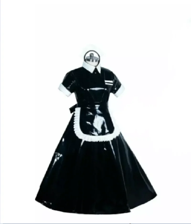 Best Selling Sissy PVC Women's Black Heavy Gothic Work Clothes Square Collar Maid Long Skirt Cross Skirt Custom