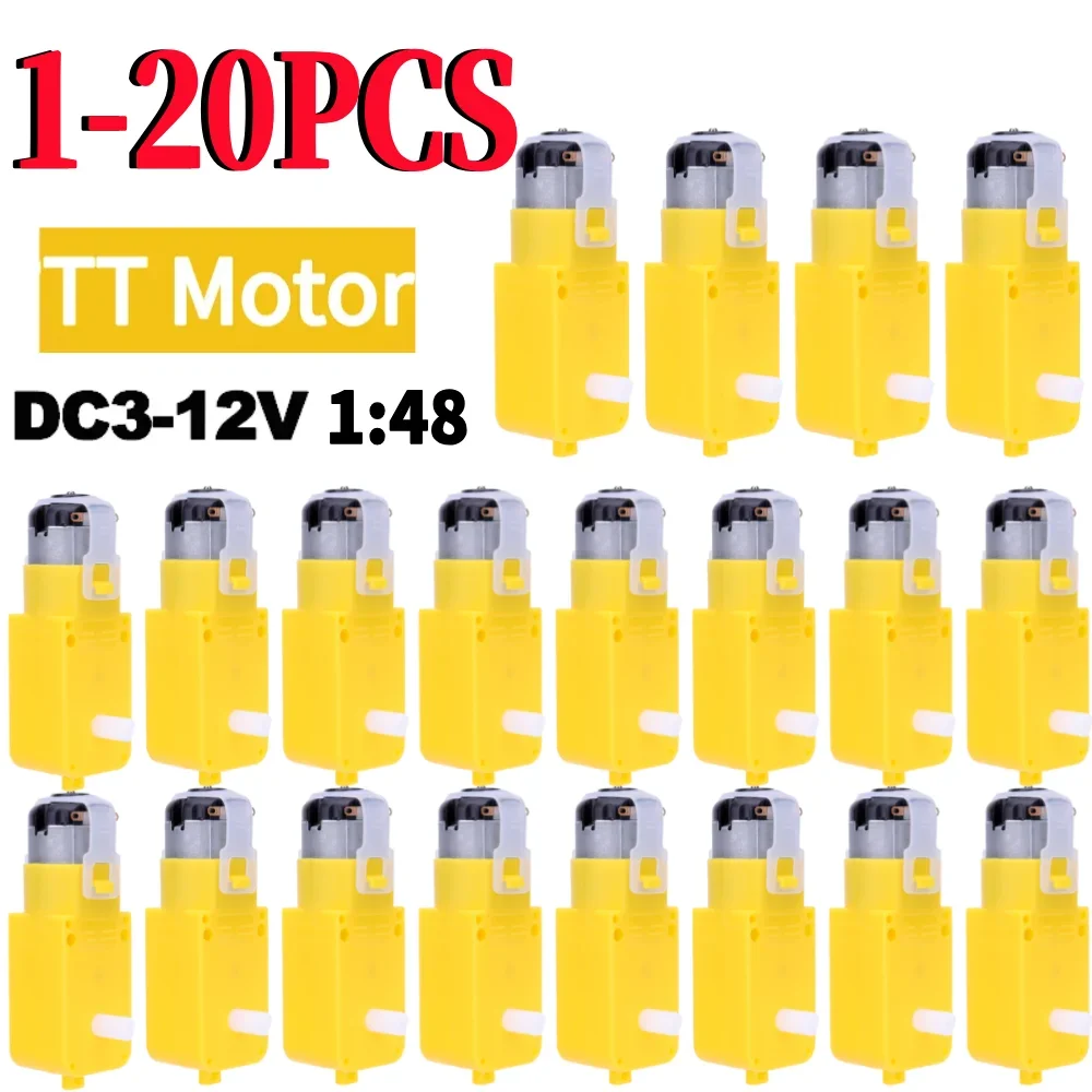 1-20PCS Dual Shaft Geared Motor Gearmotor DC 3-12V Gearbox Motor for DIY Smart Car Robot 1:48  Plastic TT Motor Tire Wheel