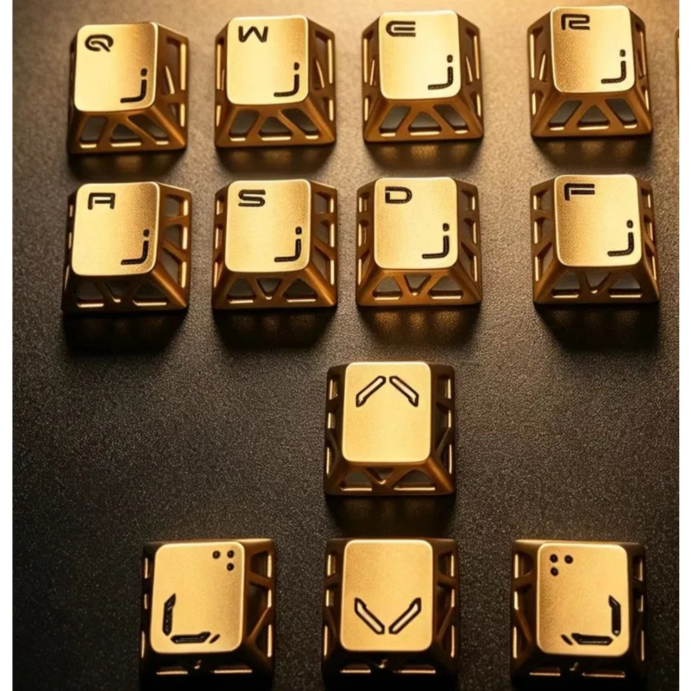 New Gold Aluminum Alloy Keycap Custom Spacebar WASD Direction Metal Keycaps CNC Hollow Silver Gery Red Mechanical Keyboard Caps