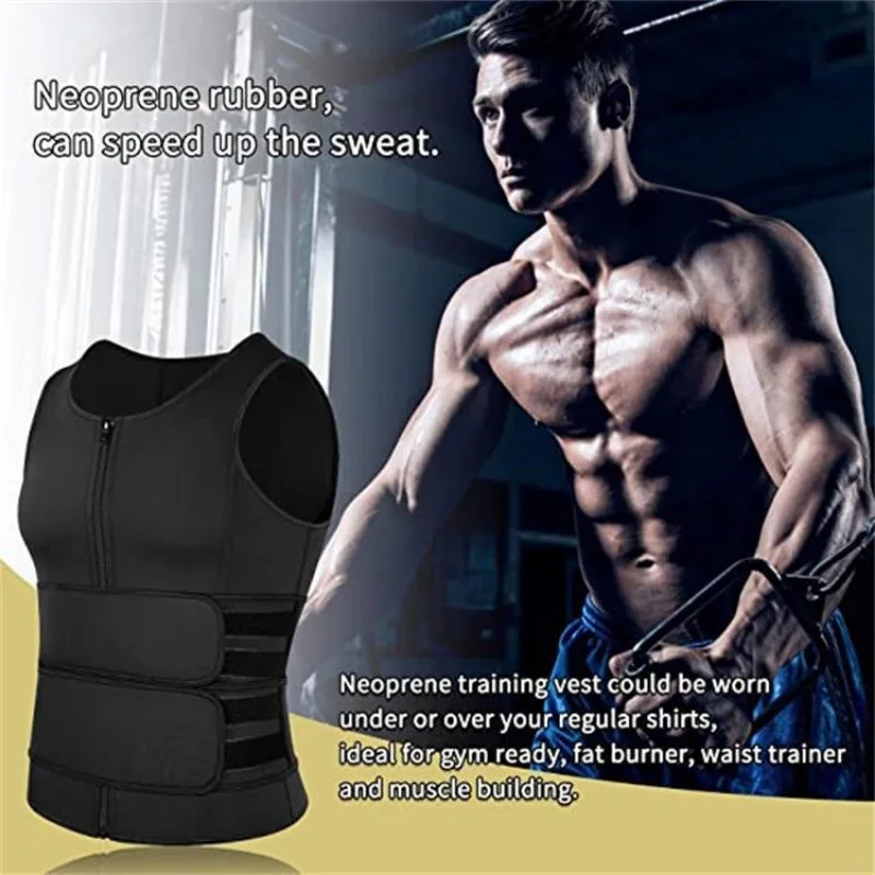 Ropa moldeadora de cuerpo atlético para hombre, chaleco tipo túnica de neopreno, corsé para gimnasio, chaleco con doble cinturón, cárdigan gris con cremallera, ropa de gimnasio