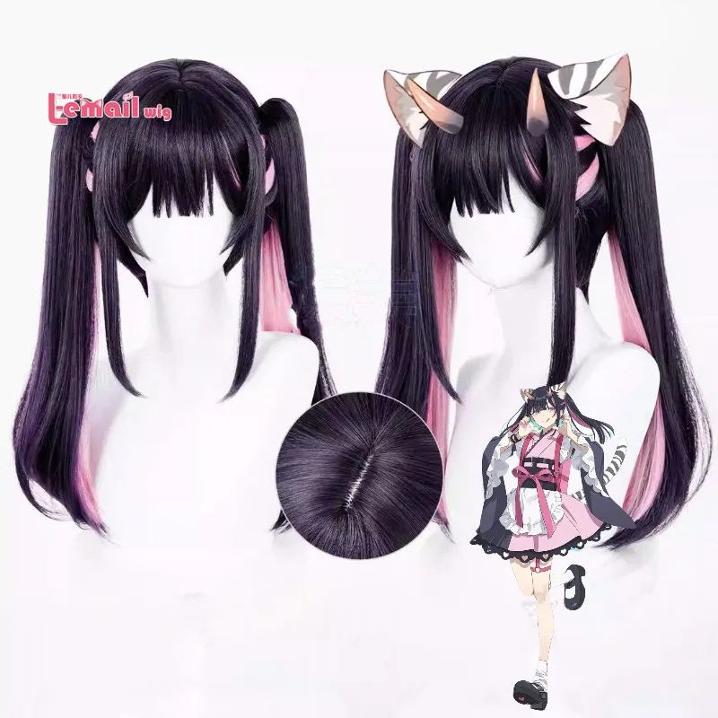 l-email-wig-noi-komazawa-cosplay-wig-50cm-purple-pink-mixed-ponytail-heat-resistant-synthetic-hair-women-halloween-party