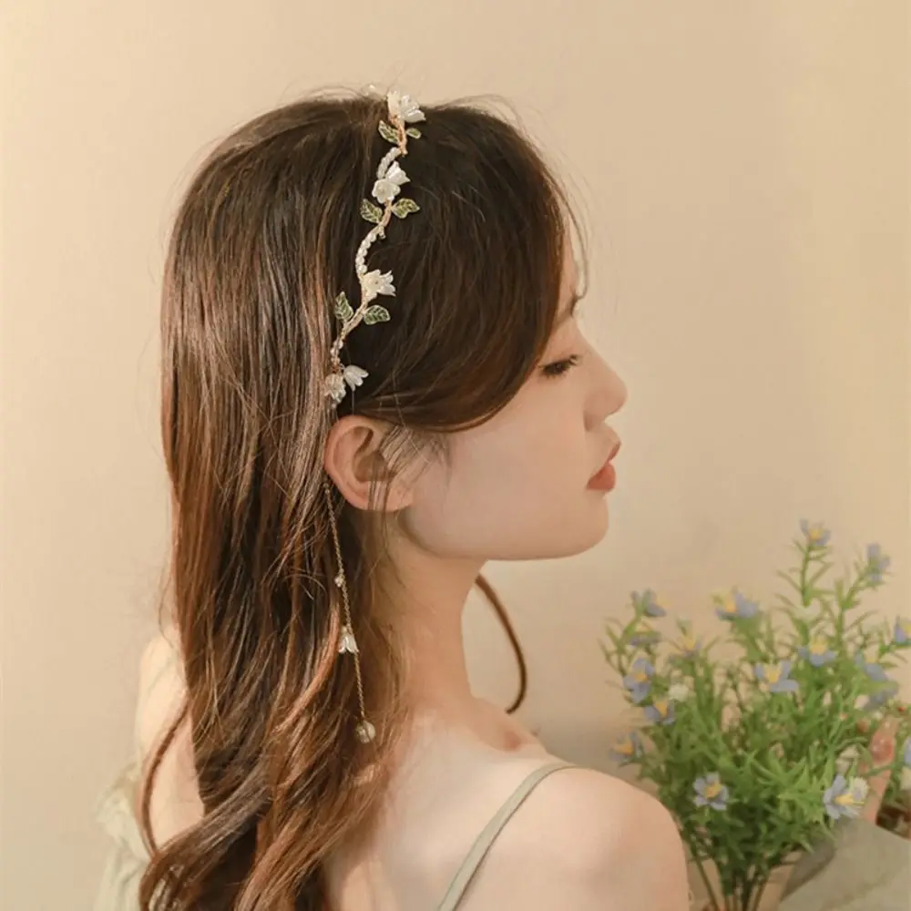 Wave Hair Band Pearl Flower Headband Korean Hair Accessories Tassel Pearl Hair Hoop Alloy Elegant Hairband Women\'s