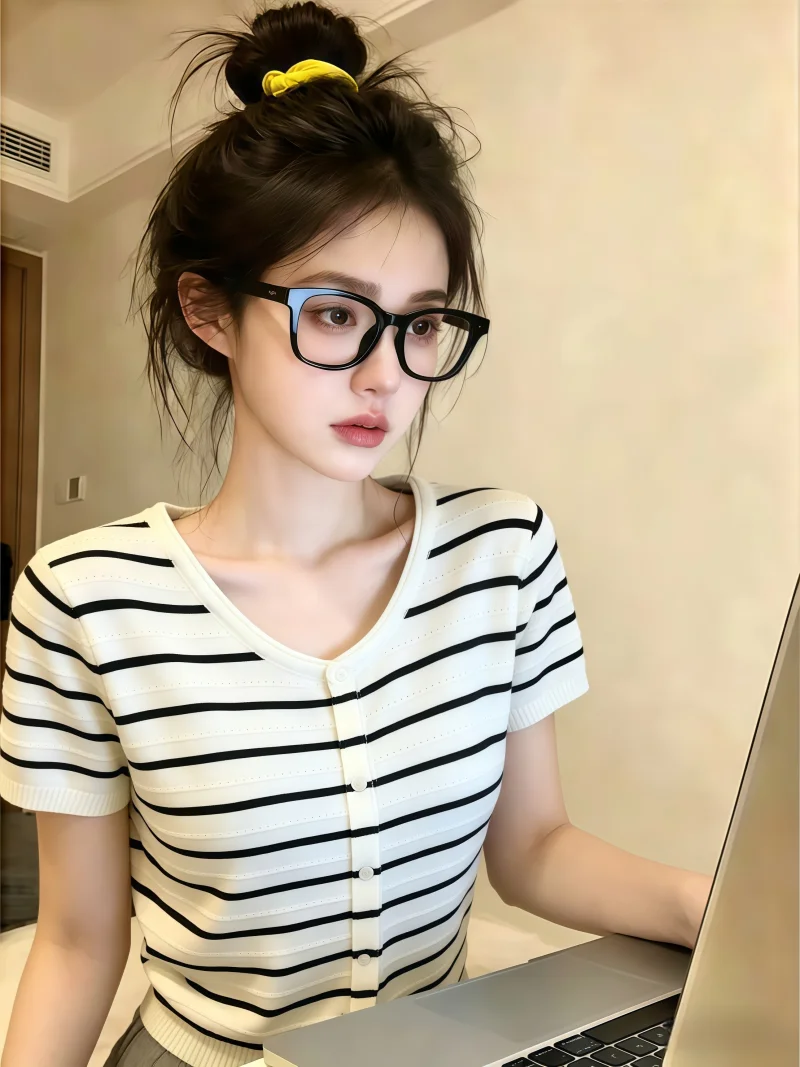 

Korean Style Striped Short Sleeve Knitted Open Cardigan Women's Summer New High-End Versatile Top Self-Keeping Model Silk Blend