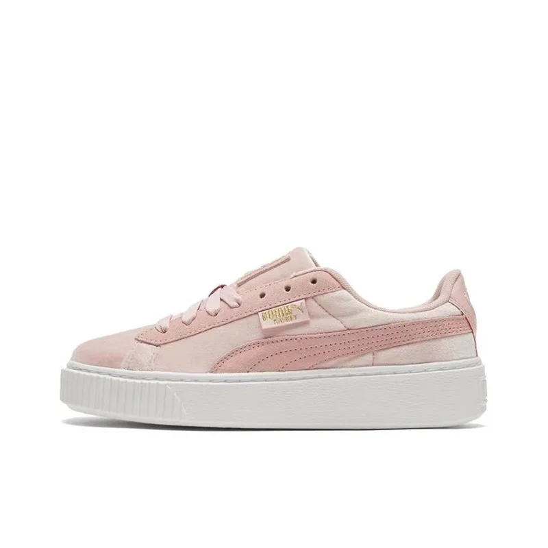 PUMA Basket Platform Velvet Retro Sports Anti slip Lightweight Low cut Board Shoes for Women