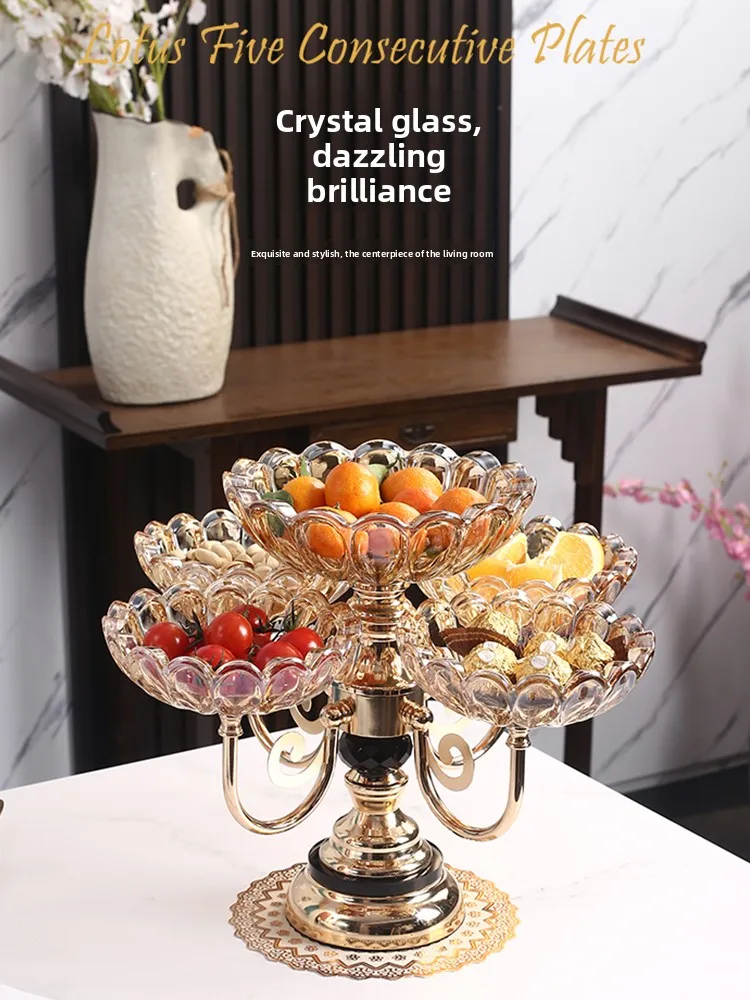 

Multi-Layer Crystal Glass Fruit Tray for Living Room Coffee Table Dry Fruits Candies Display Rotatable New 2026 Luxury Design