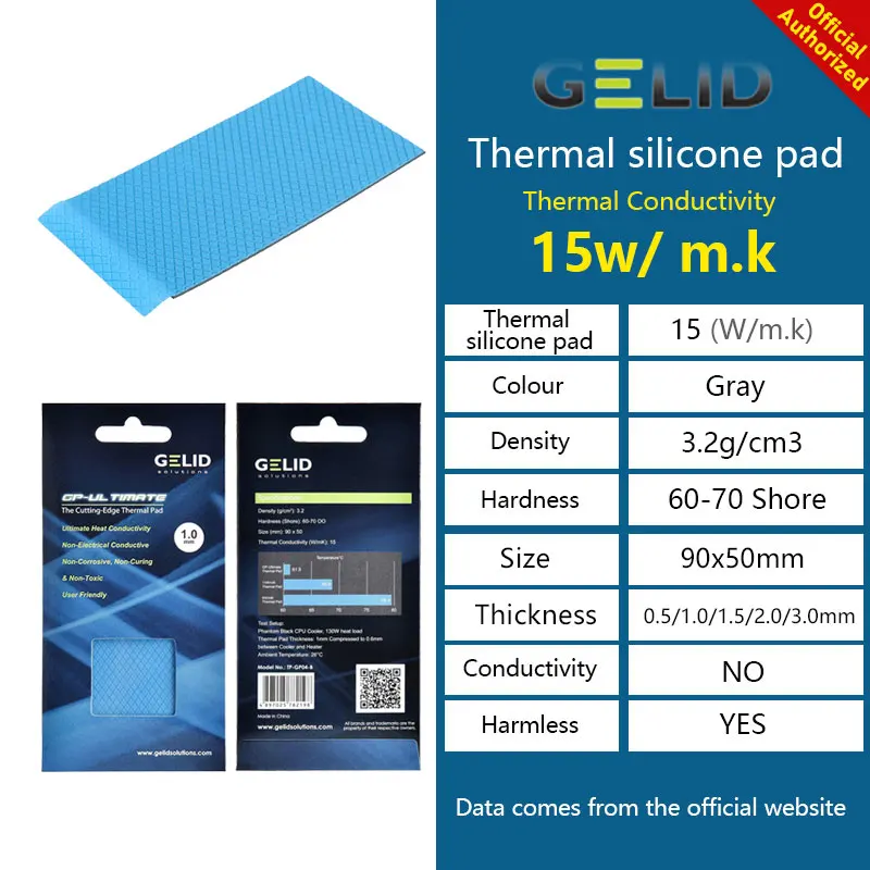 GELID Solutions GP-Ultimate Thermal Pad 15W/M 90x50mm CPU/GPU Graphics Motherboard Silicone Grease Pad Heat Dissipation Pad