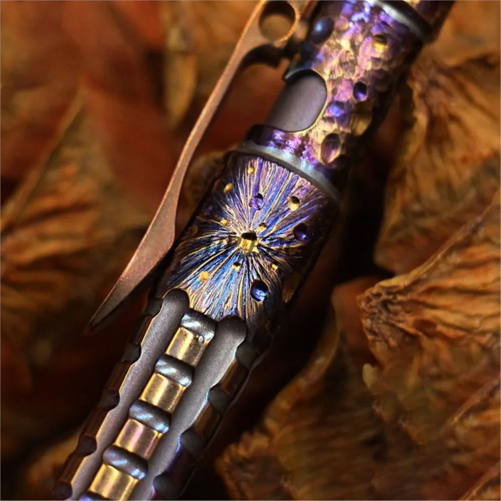 Limited Edition Short Titanium Alloy Tactical Pen Self-defense Lockable Keychain Signature Pen Hand Carved EDC