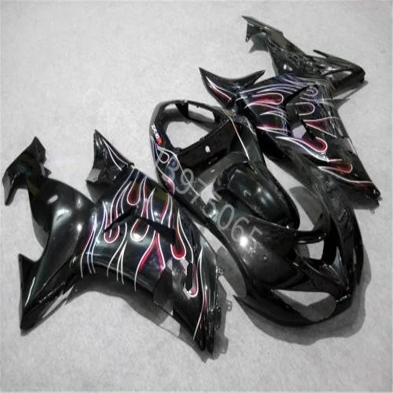 

Injection molding plastic Fairing kits for KAWASAKI ZX10R 2006 2007 motobike ZX10R 06 07 black body +white red flames fairing