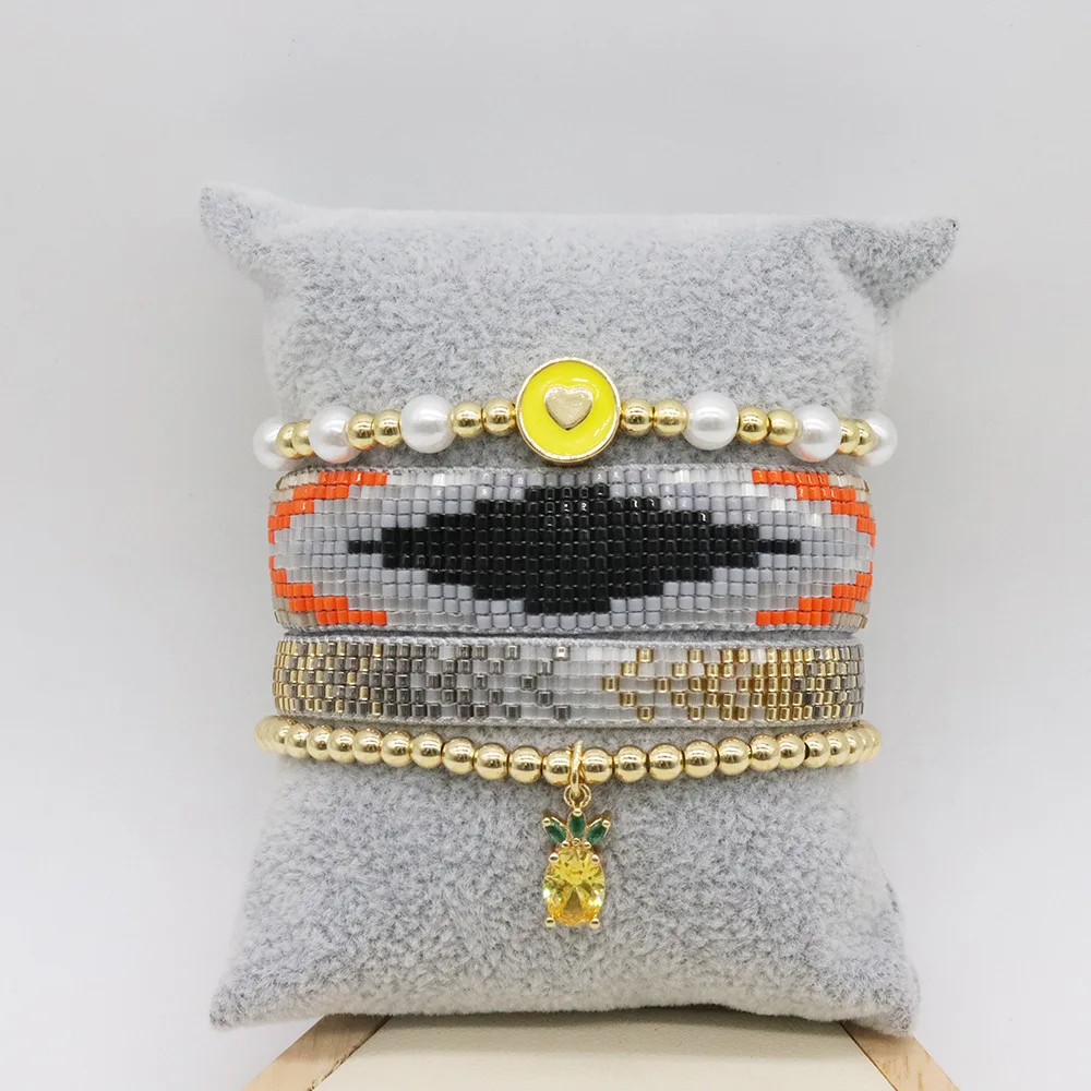 European and American cross-border ethnic wind Bohemian Miyuki rice bead bracelet new set gradual change pineapple pendant