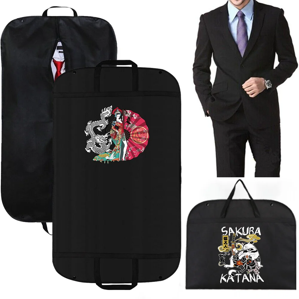 Dustproof Clothes Cover Storage Bag Hanging Samurai Print Western Suit Dust Cover Garment Bags Moisture-Proof Clothing Organizer