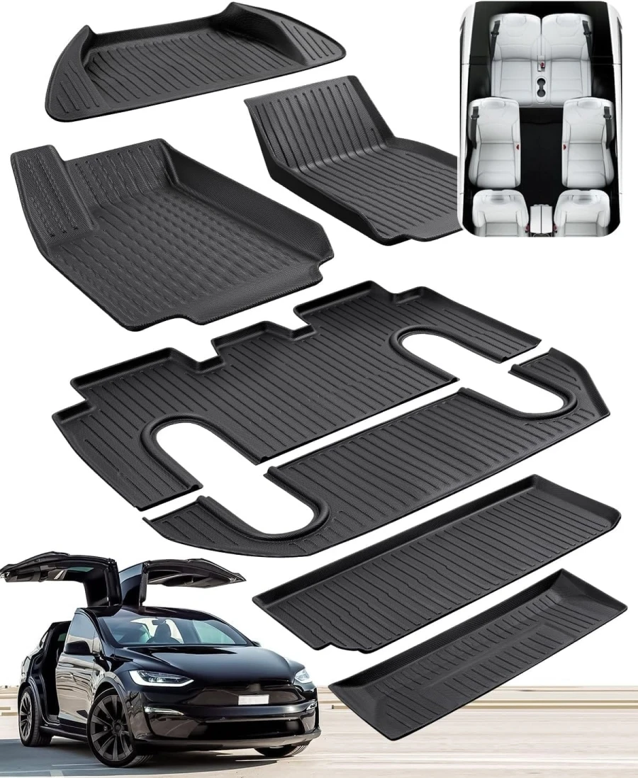 TPE Anti-Slip Floor Mats for Tesla Model X 7 Seater 2018-2024 All-weather Protection Floor Liners Frunk Trunk Cargo Mats