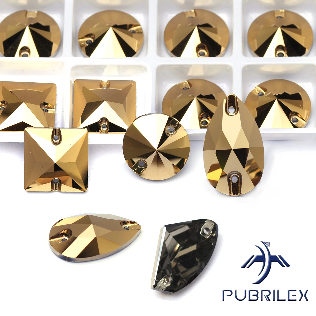 PUBRILEX K9 Gold Tropfenförmiger Dreieckiger Runder Xirius Flachrücken Kristallglas Strass Zum Aufnähen Kleidungsstück Accessoires – Detail 2