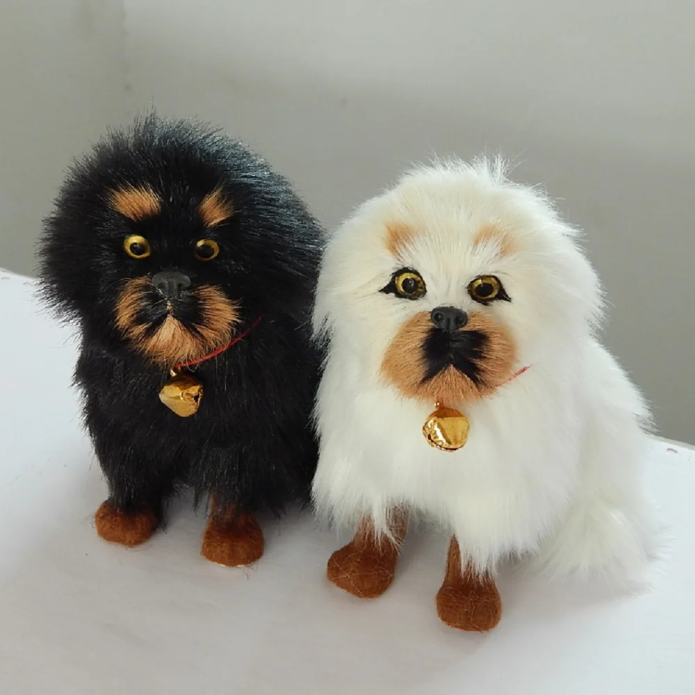 Ein Paar niedliche Simulation Hund Modell Harz und Fell kleine tibetische Mastiff Puppen Geschenk über 11x8x13cm 1861