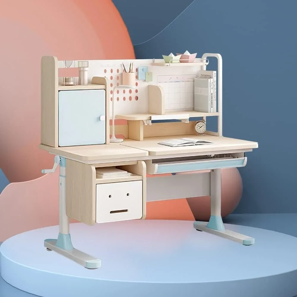 School Desks.Kids Desk with Chair Set, Adjustable Height Wood Children Desk with Tiltable Desktop,Storage Drawers, Tablet Holder