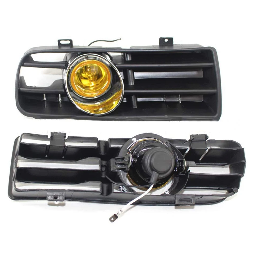 Front Bumper Grill Yellow Fog Light for -Mk4 Golf 1998-2004 with LED Fog Lamp Day Running Light (black)